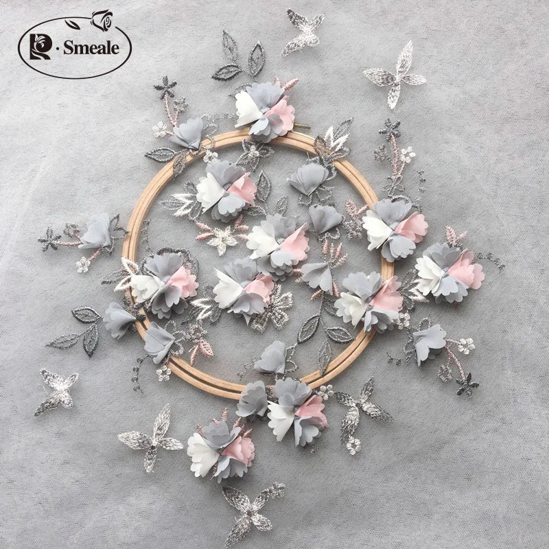 New Chiffon Contrast 3d Chiffon Flower Butterfly Lace Applique Patch