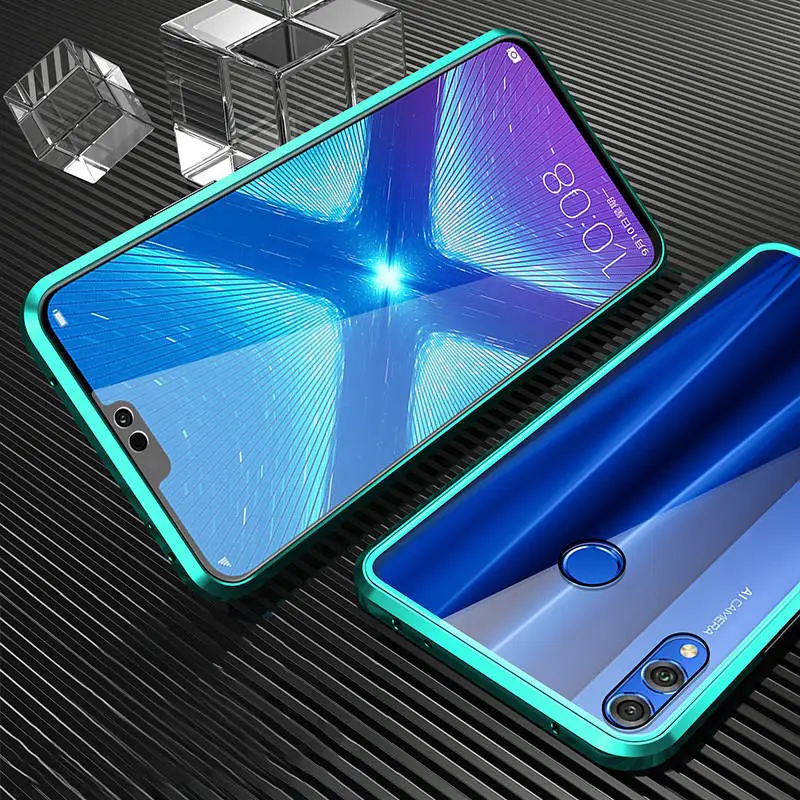 Green Case Двухсторонний Магнитный 360 протектор для huawei Honor 8X Max 9X Pro закаленное переднее стекло для Honor 10 Lite Honor 20Pro view 20 чехол - Цвет: Green Case