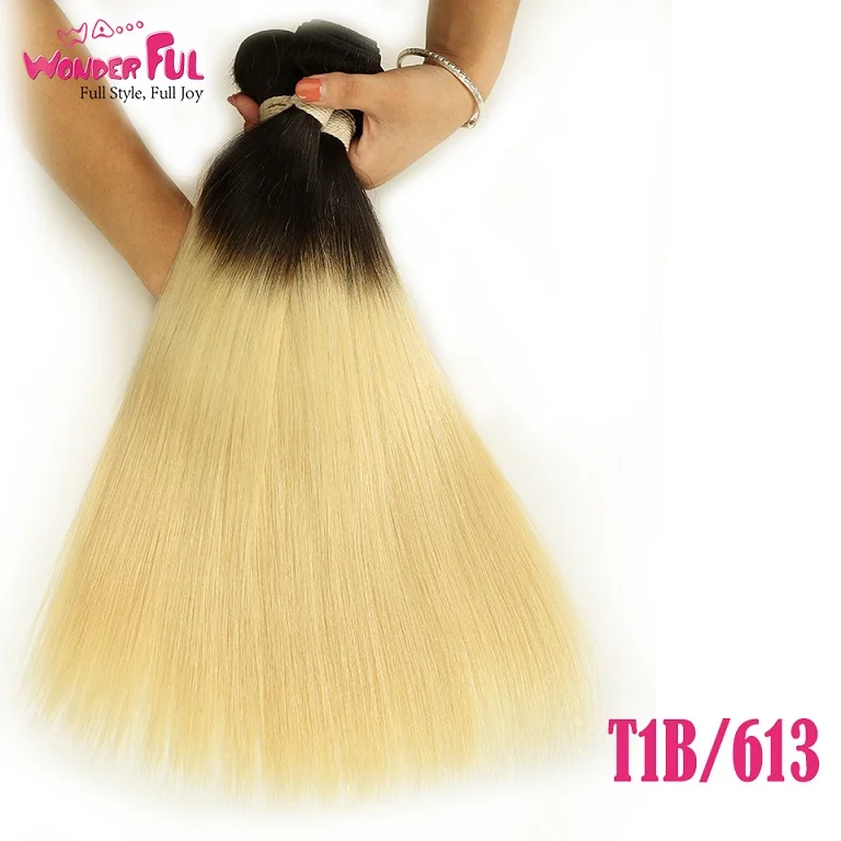 Омбре блонд человеческие волосы T1B 613 Remy бразильские волосы плетение 3 4 пучка 10 до 30 дюймов прямые волосы для наращивания - Цвет: T1B/613