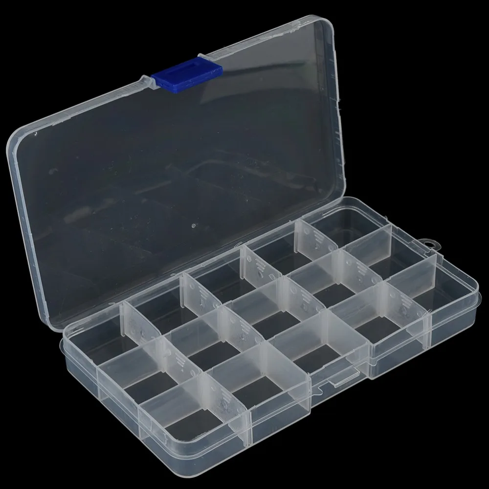 

1Pcs 15 Compartments Wholesale Convenient Fishing Lure Tool Case Tackle Boxs Plastic Clear Fishing Track Box