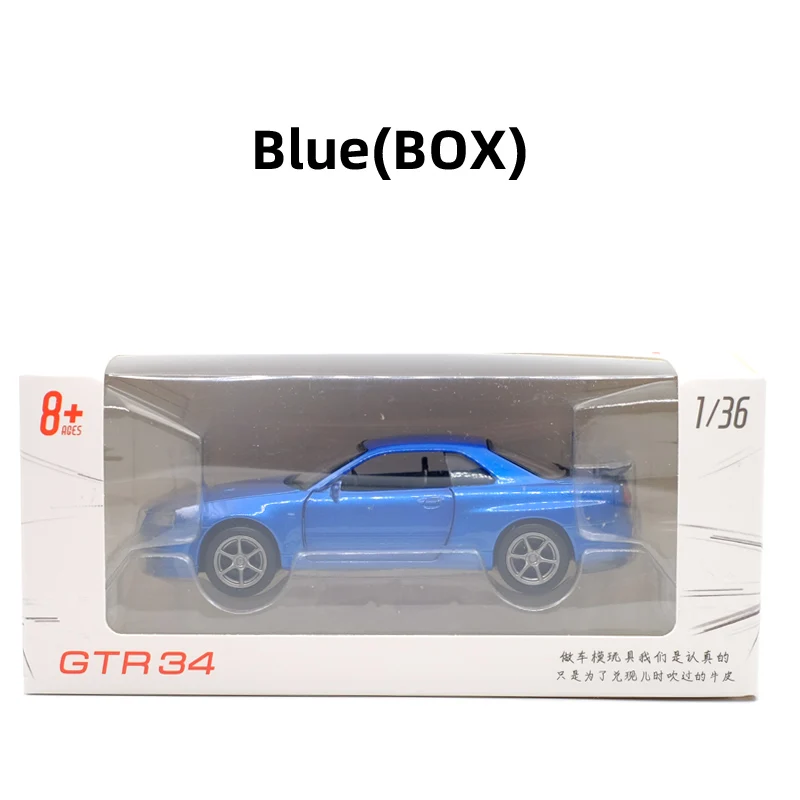 JK 1:36 Skyline GTR R34 спортивный автомобиль литая под давлением модель автомобиля игрушка с оттягиванием для детей подарки коллекция игрушек - Цвет: BLUE(BOX)