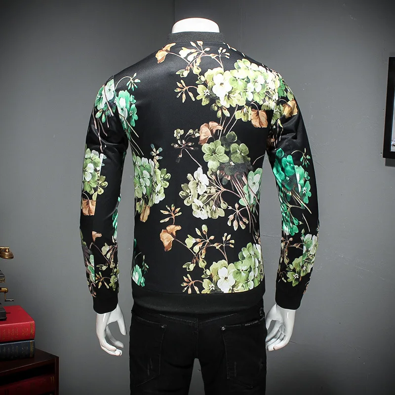 Мужская куртка-бомбер с принтом, Мужская Куртка Jaqueta Masculina, черный, белый, зеленый цвет, мужская куртка с цветочным принтом, Клубная одежда для мужчин 5xl
