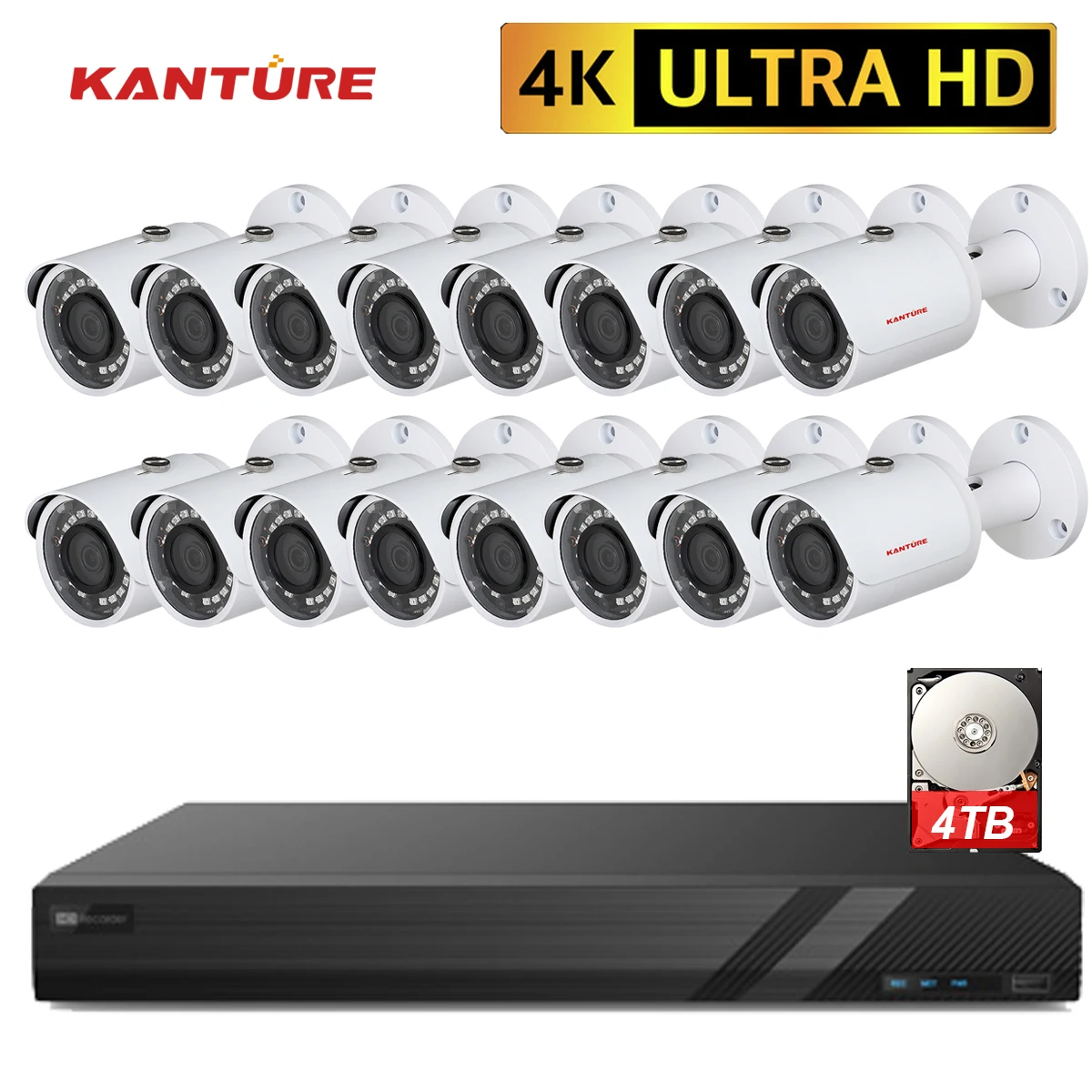 KANTURE H.265 16CH 4K Ультра NVR Системы 8MP POE безопасности Камера IP66 открытый IR CUT CCTV системы