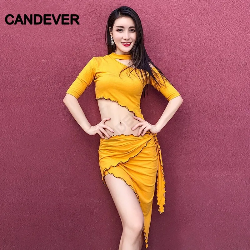 Танцевальный Костюм для взрослых танца живота комплект с топом и юбкой разрезом