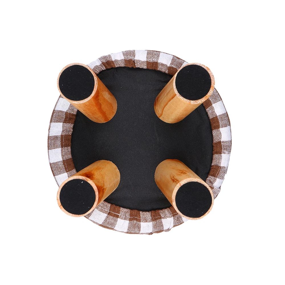 Round Fabric Creative Solid Wood Thickened Footstool Padded Foot Rest Folding Storage Seat Stool with Removable Cover