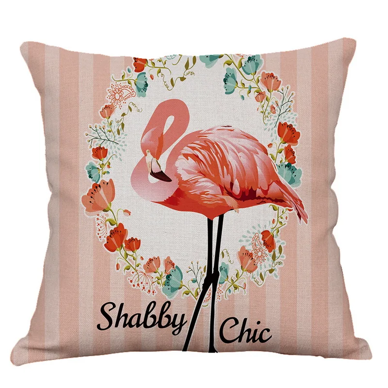 Модный хлопковый льняной розовый чехол для подушки с рисунком фламинго и