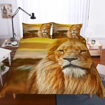 

Wise Lion Bedding Set Bedroom Decor Grassland 100% Microfiber Soft Hypoallergenic Zipper 1PC Duvet Cover with Pillowcases