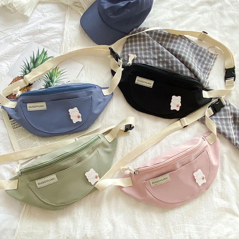 2021 Women Crossbody Belt Bag Canvas Waist Bags Cute Brooch Decor Small Fanny Packs Ladies Multi-Pockets Chest Phone Purses |