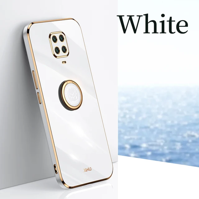 Plating Square Finger Ring Holder Phone Case On For Xiaomi Redmi Note 9 Pro Max Note9 S 9s 9pro Luxury Soft Silicone Stand Cover ZH ZB White