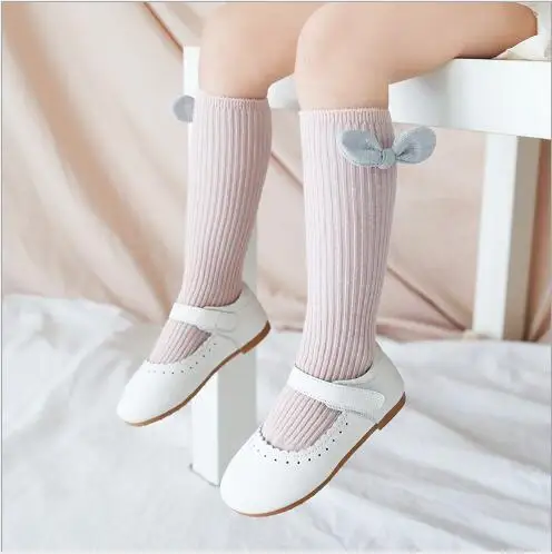Новые детские носки осень-зима носок однотонного цвета для малышей хлопковые носки с двойной иглой для девочек детские носки с бантом