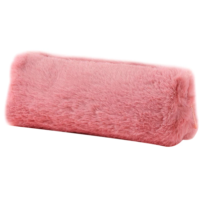 Girl Cute Pencil Case Plush Fuzzy Fluffy Makeup Coin Purse Storage Bag for Women High Quality - Цвет: deep pink