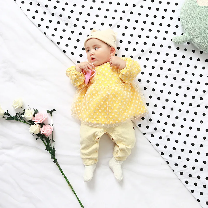 

2019 Korean-style Autumn Sweet Chiffon Princess Romper Baby Girls Infant Long Sleeve Onesie Hundred Days Feast out Clothes