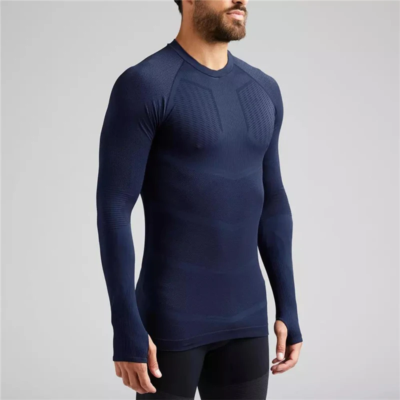 Mens Navy Compression Long Shirts Tops New Sports Gym Run Base New Workout Layer 