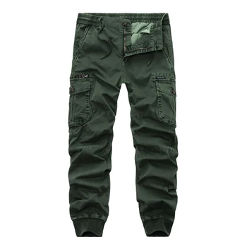 

Small feet multi-pocket spring and summer overalls men's casual trousers solid color beam pants Han thin section