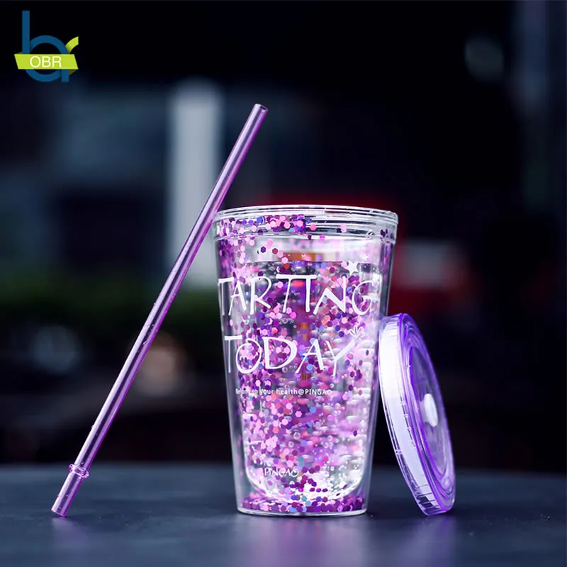 OBR 450ml Creative Coffee Cup Double Wall Flowing Gold With Straw And Lid Portable Travel Tea Beer Cups Mugs Drinkware | Дом и сад