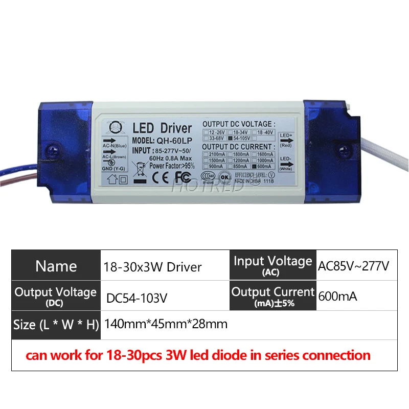 Transformateur LED 220V Vers 60V IP20 18W DC 300mA – Adaptateur Constant Pour Spots Et Downlights