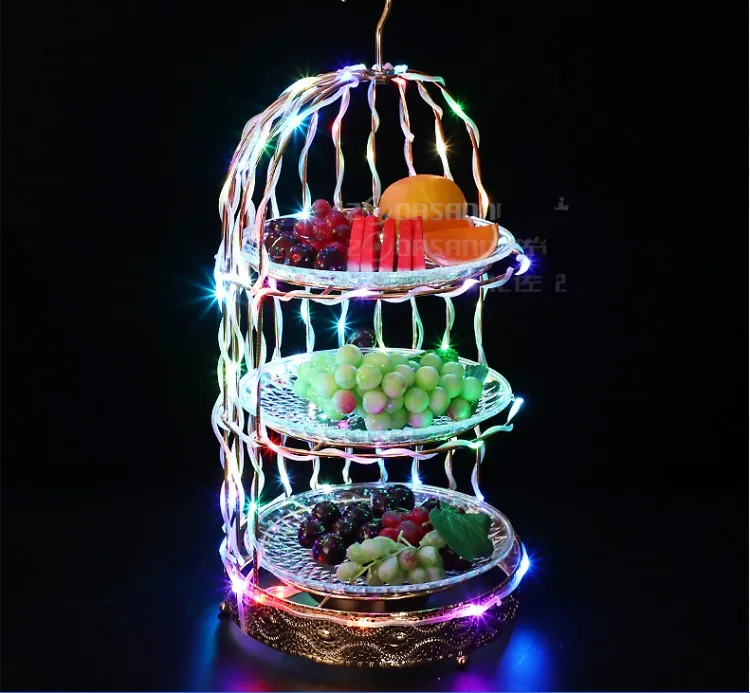 Новая светодиодная светящаяся птичья клетка Фруктовая тарелка фрукты блюдо конфеты закуски тарелка для хранения свадебный стол центральные КТВ Бар Диско вечерние принадлежности