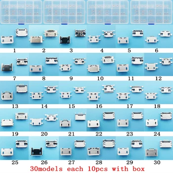 

300pcs/set 30 ModelsMini Micro USB Jack Connector Charging Port Socket With Box For Lenovo Vivo ZTE Meizu USB Microphone Tablet