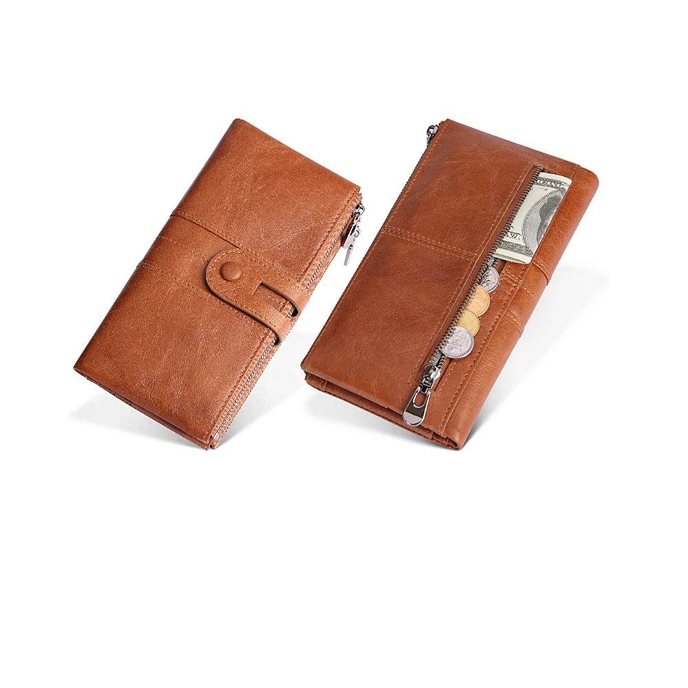 Женский Длинный кошелек из натуральной кожи в стиле ретро, модный клатч для мобильного телефона с защитой от кражи, кошелек на молнии