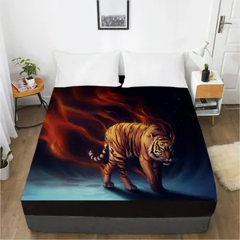 

3D Fitted Sheet Bed Mattress Fitted Cover Custom Design Bed Linens Sheets Bedsheet White 100x203 Animal Tiger Bedding Sheets