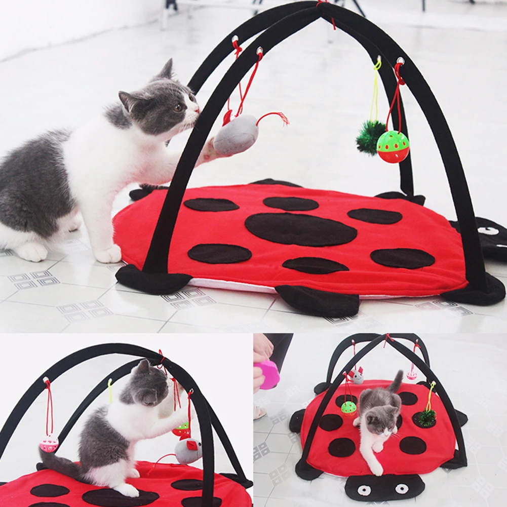 Pet- Dog Mobile Activity Play Mat Pet Padded Bed with Hanging Mouse Bell Balls