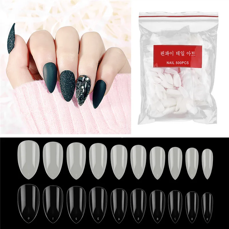 

500pcs Acrylic Oval Nail Tips False Nails Fullwell Clear Full Cover Fake Nail Art Tips French Coffin Nails Long Nail Tips