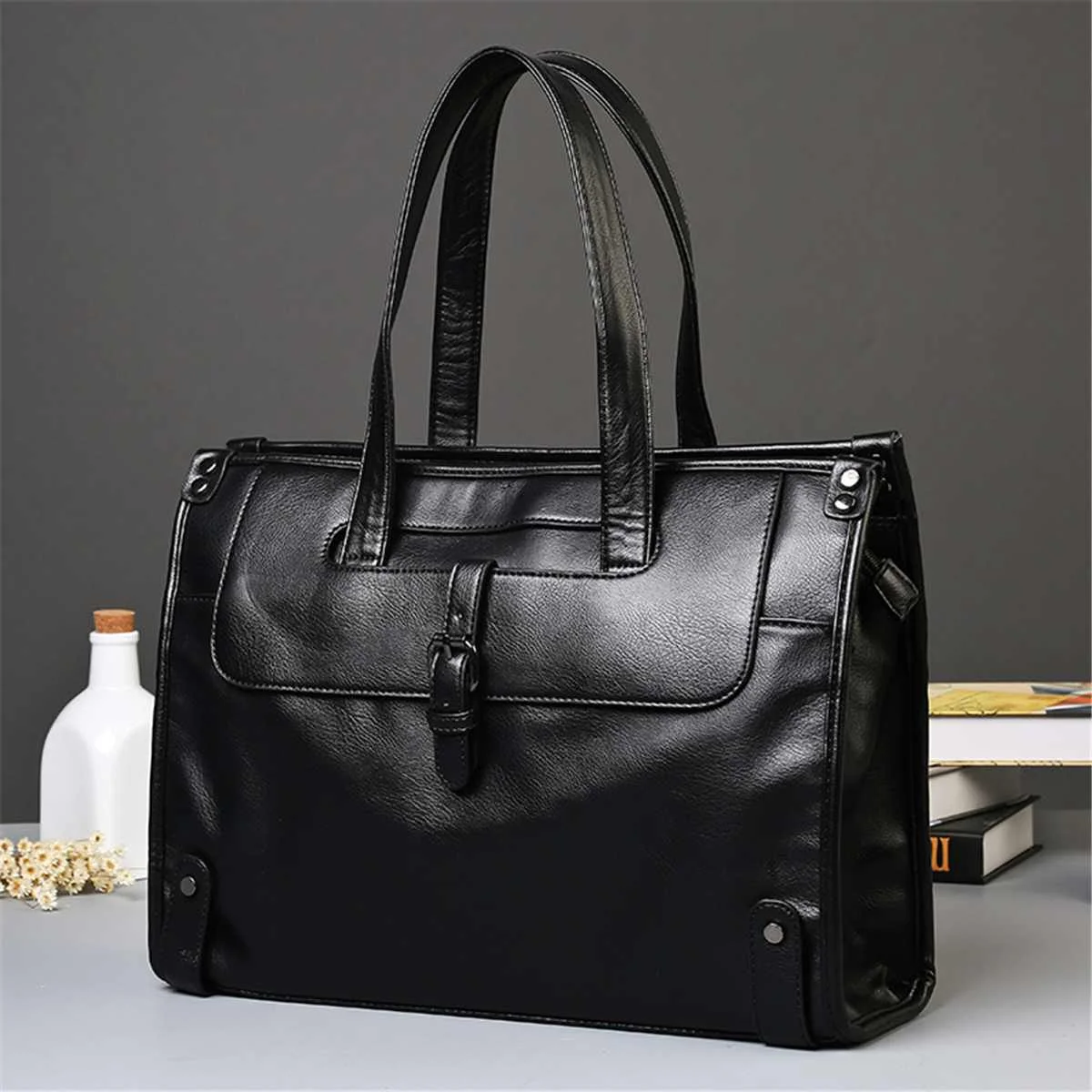 

14inch Business Men's Briefcases Men's Laptop Bag Leather Messenger Bags Leather Handbag Fashion Crossbody Bag for Men New 2019