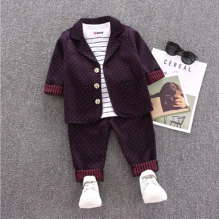 Purple Коллекция года, комплекты осенней одежды для малышей Детский костюм для мальчиков полосатая блуза с длинными рукавами для мальчиков комплект одежды для свадебной вечеринки для джентльменов - Цвет: Purple