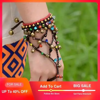 

charm bangle bohemian wrap bracelet for women color natural stone copper bell and beads chain ethnic boho jewelry vinatge 2018
