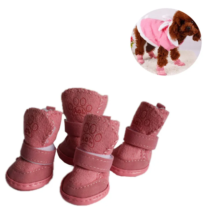 Pink 4 шт./компл. домашние питомцы, собаки, зимняя обувь теплая зимняя обувь Водонепроницаемый носки; пинетки С нескользящими резиновыми подошвами, не скользящая обувь для маленьких собак щенков обувь песиков для маленьких - Цвет: Pink