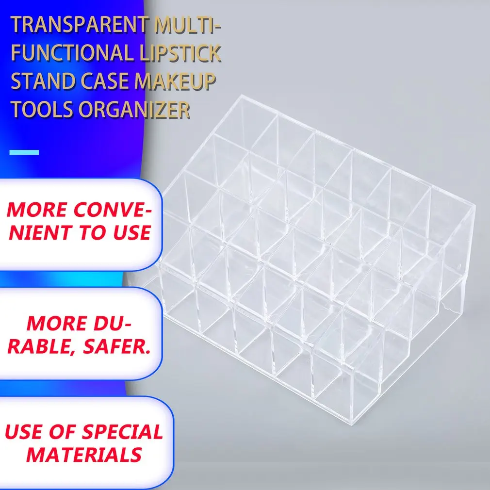 24 Grids Trapezoid Clear Makeup Cosmetic Organizer Storage Lipstick Holder Case Stand Tool Kit Transparent Drop Shipping