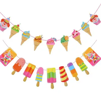 

2pcs Banner Hanging Popsicles Ice Cream Summer Decor Paper Banner Pull Flag Party Supplies Garland