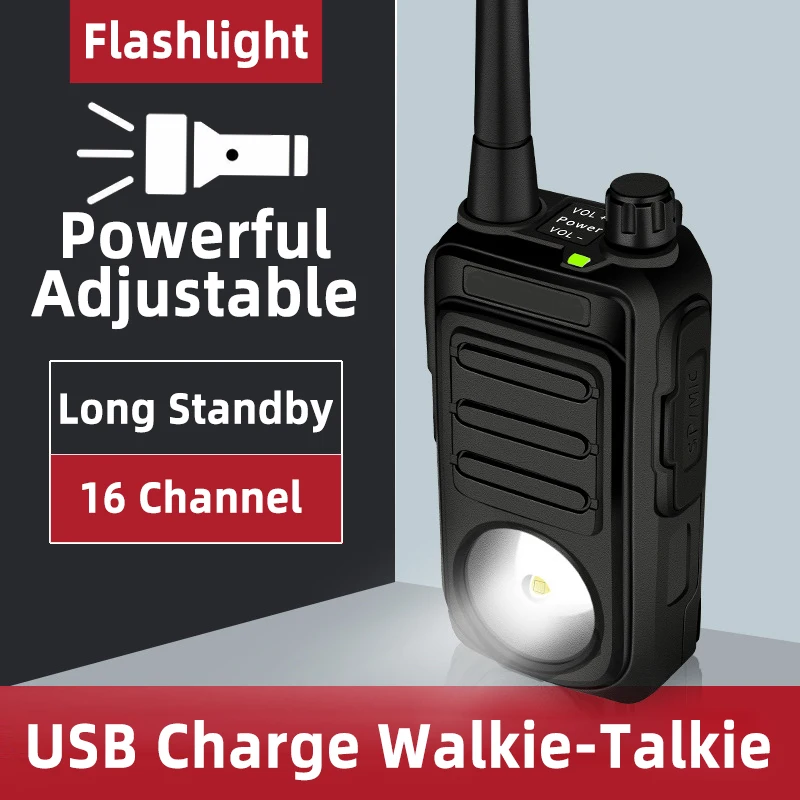 

USB Charge Walkie Talkie Powerful Flashlight UHF Ham Radio 16CH Long Standby Portable Walkie-talkie USB Outdoor Transceiver