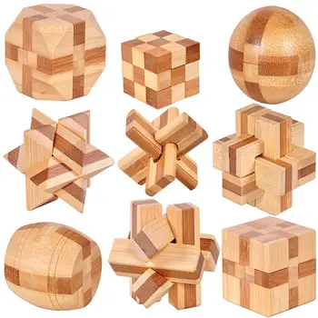 

Bamboo Wooden Puzzles Games Burr Puzzles Jigsaw Lock 3D Handmade Brain Teaser Intellectual Educational Toys for Kids Adults