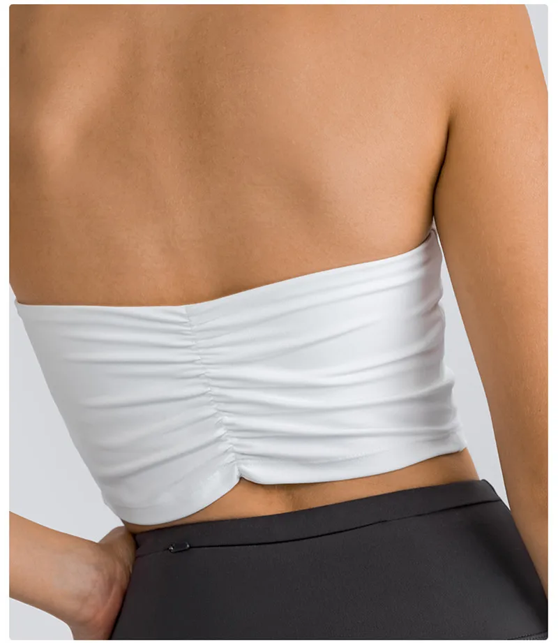 New Design Women Fitness Bra Tight Yoga Vest Sports Tank Top Hanging Neck Tube Top Style Beautyl Back Folds With Removable Chest