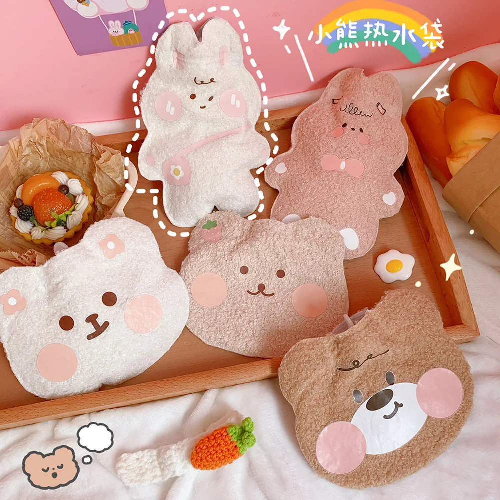 

Cute Cartoon Hot Water Bottle Bag Winter Plush Hand Warmer Female Portable Student Rabbit Ears Double Layer Rubber Hot Water Bag