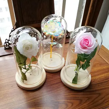 

Lemonbest Preserved Rose Lamp Simulation Decor Flower In Glass Valentine's Day Lovers Gift For Home Wedding Party A