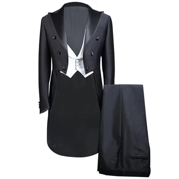 

[XZ110] Vintage Style Party Men 3pc Tailcoat Suits Set Wedding Groom Dress Stage Show Cosplay Costume (Blazer+Vest+Pants)