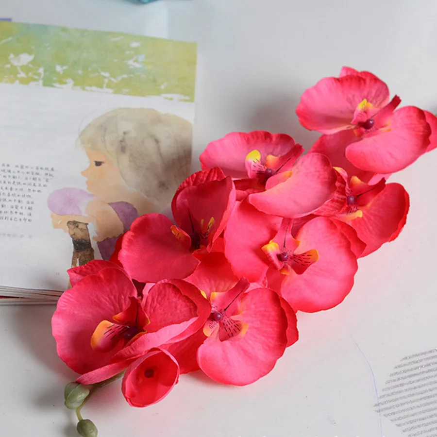 light red Искусственный шелк, белые цветы орхидеи, высокое качество, Бабочка, моль, фаленопсис, искусственный цветок для свадьбы, дома, праздника, украшения - Цвет: light red