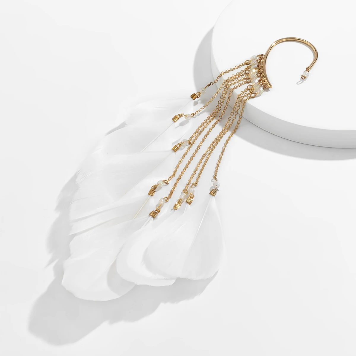 Unusual Earrings Big Feather Long Tassel Dangling Creative Clip Earrings For Women Party Jewelry 1pcs,ear clip earrings,clip earrings,ear clip,ear accessories