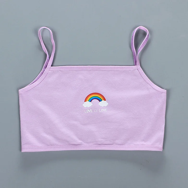 Girls Brassiere Underwear Cotton Kids Bra Rainbow Design Adolescente Girls Training Bras Breathable Teenage Girl Tops Crop 7-16Y, training bra, cotton bra, crop top