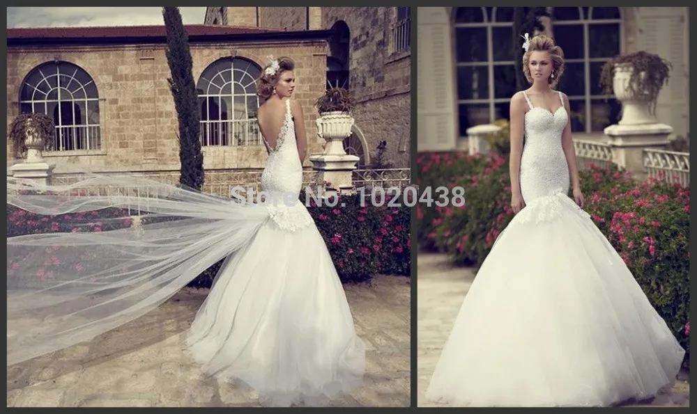 Vestido de noiva Sexy Backless Mermaid Trouwjurken Wit Kant Bedekt Lijfje Spaghettibandjes 2015 Vintage Bruidsjurken Vestido de noiva Sexy Backless Mermaid Trouwjurken Wit Kant Bedekt Lijfje Spaghettibandjes 2015 Vintage Bruidsjurken