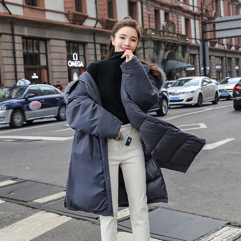 

ACZ Winter Medium-length Cotton Overcoat 19 Korean-style Women's Loose-Fit Padded Large Fur Collar Cotton Coat down Coat