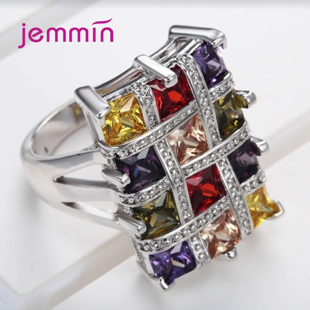 

New Arrival 925 Silver Cocktail Rings For Women Girls Party Birthday Trendy Style Austrian Crystal Prong Setting