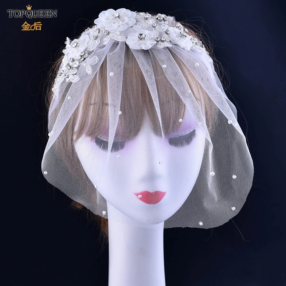 TOPQUEEN Bridal Birdcage Veil Face Mask Veil Headband Mesh Face Wedding Party Jewelry Hair Accessories Customization S358