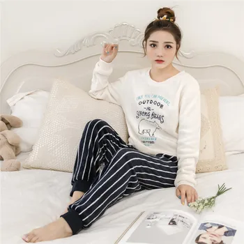 

Pajamas Cute Cartoon 2020 Winter Women's Cute Long Sleeve Thick Two-Piece Suit Casual Leisure Tops Pajamas for Women