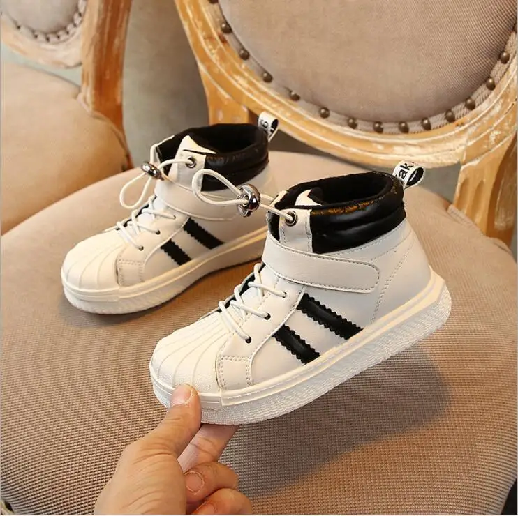 Children's plus velvet shell toe cap warm shoes new Autumn Winter boys girls casual high-top sneakers