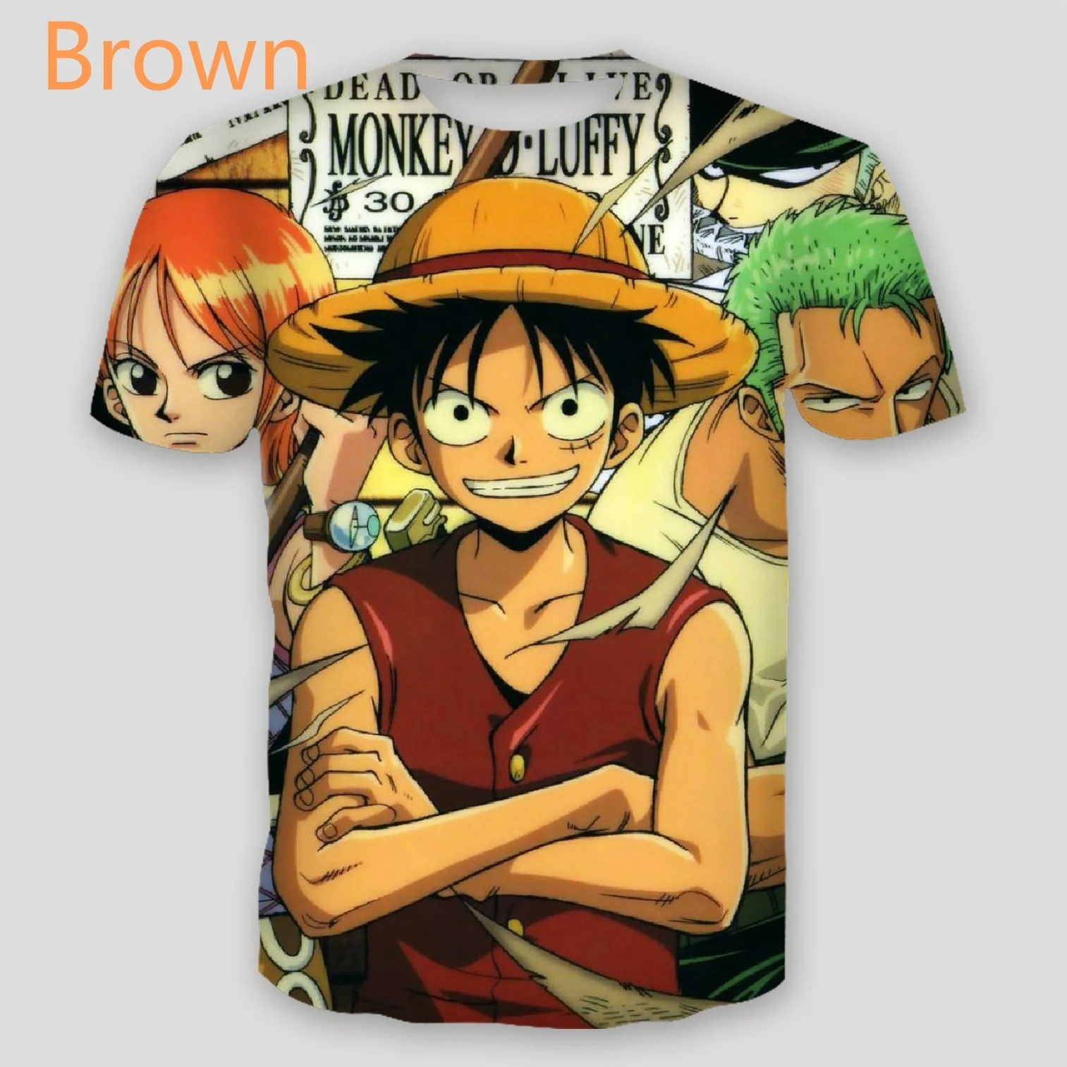 Лето Аниме Косплей одна деталь Луффи/dragon Ball одежда Повседневная футболка с короткими рукавами - Цвет: Коричневый