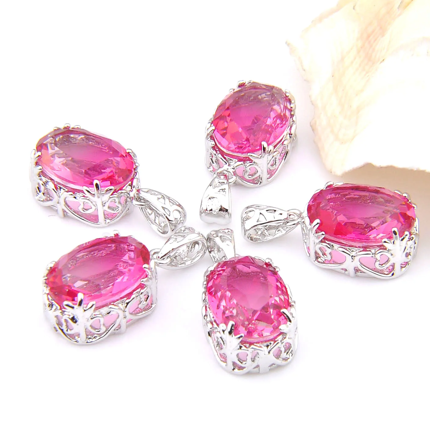 MIX 5 PCS Xmas Gifts Big Offer Oval Pink Rainbow Bi-Colored Tourmaline Necklaces Pendants for Holiday Party Gifts