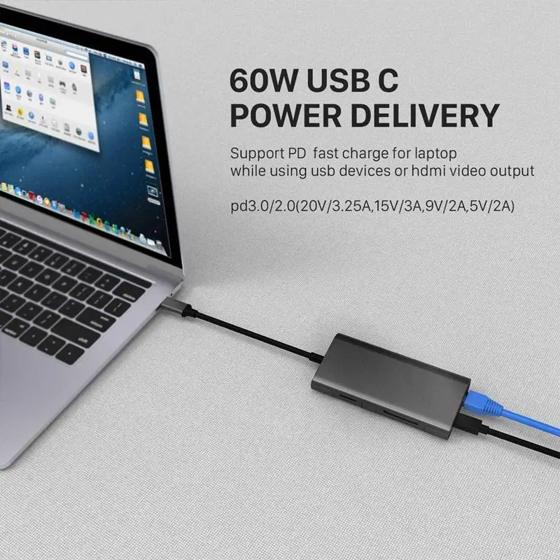 Usb C Hub 8-In-1 Rj45 Port, 4K Usb C To Hdmi, 3 Ports Usb 3.0, Tf/Micro-Sd Card Reader, Usb-C Power Delivery, Type C Hub